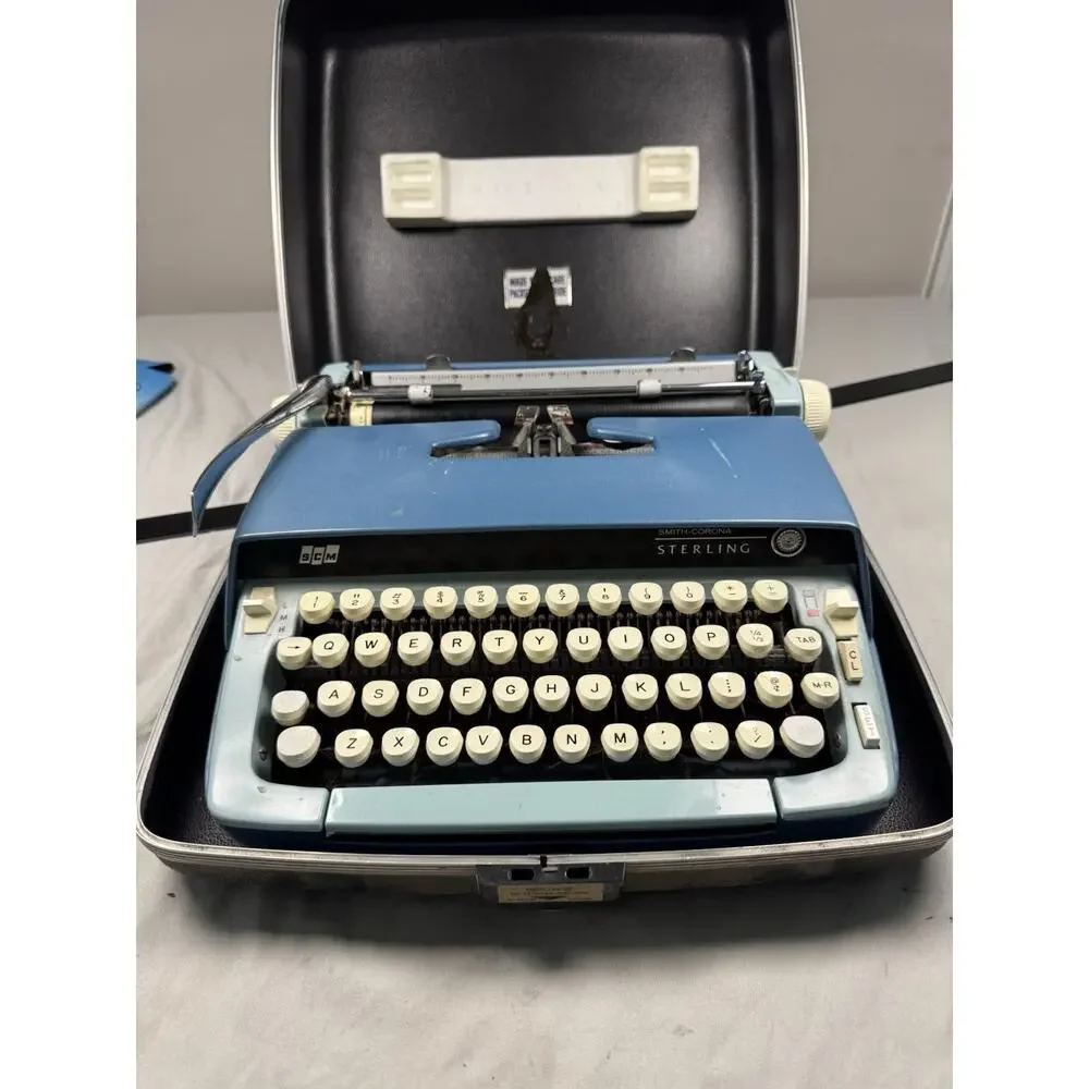 Smith-Corona Sterling Portable Typewriter Blue w/ Case Tested Working Vintage
